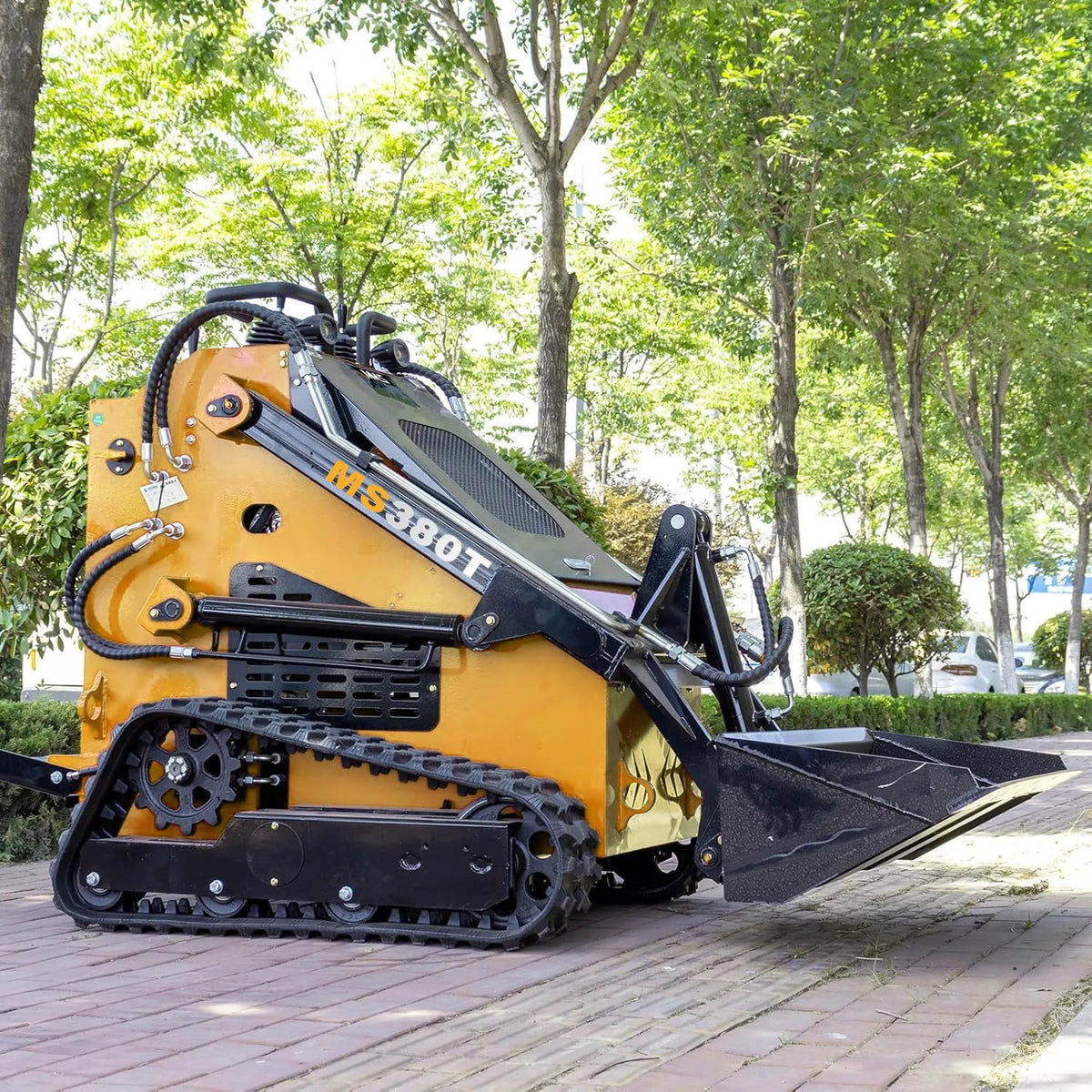 Mms Mini Skid Steer Loader with 46 inch Bucket, 22hp Multifunction Stand-On Crawler Skid Steer Machine, Hydraulic Drive Compact Track Loader