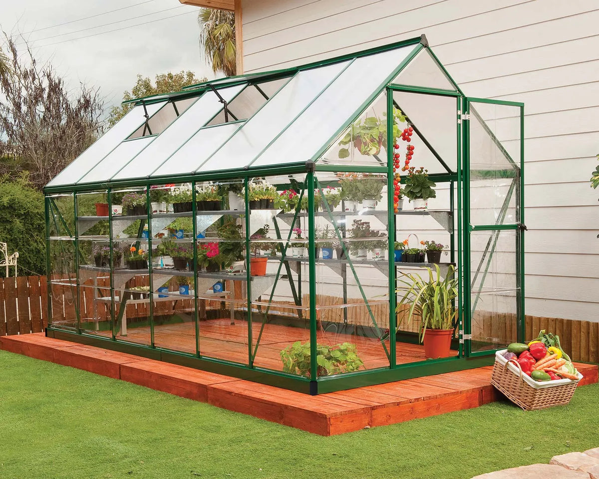 Hybrid 6′ x 12′ Greenhouse – Green Aluminium Frame & Hybrid Polycarbonate Panels