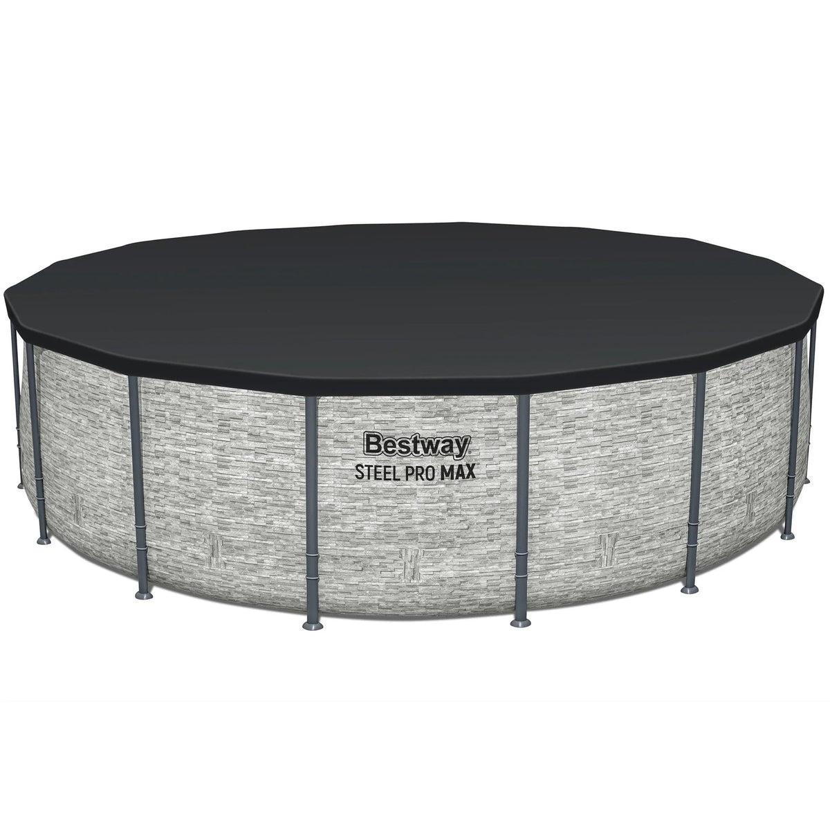 Bestway: Steel Pro MAX – 16′ x 48″, Grey -Round Above Ground Swimming Pool Set, ClickConnect Frame, Tritech, Filter Pump-Ladder-Cover, 5145 Gal Water