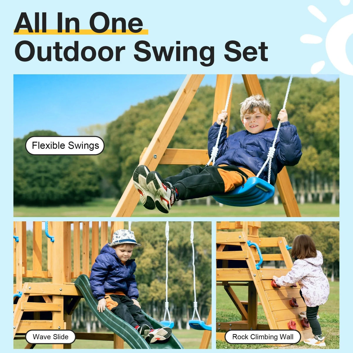 ROBUD Wooden Swing Sets for Backyard