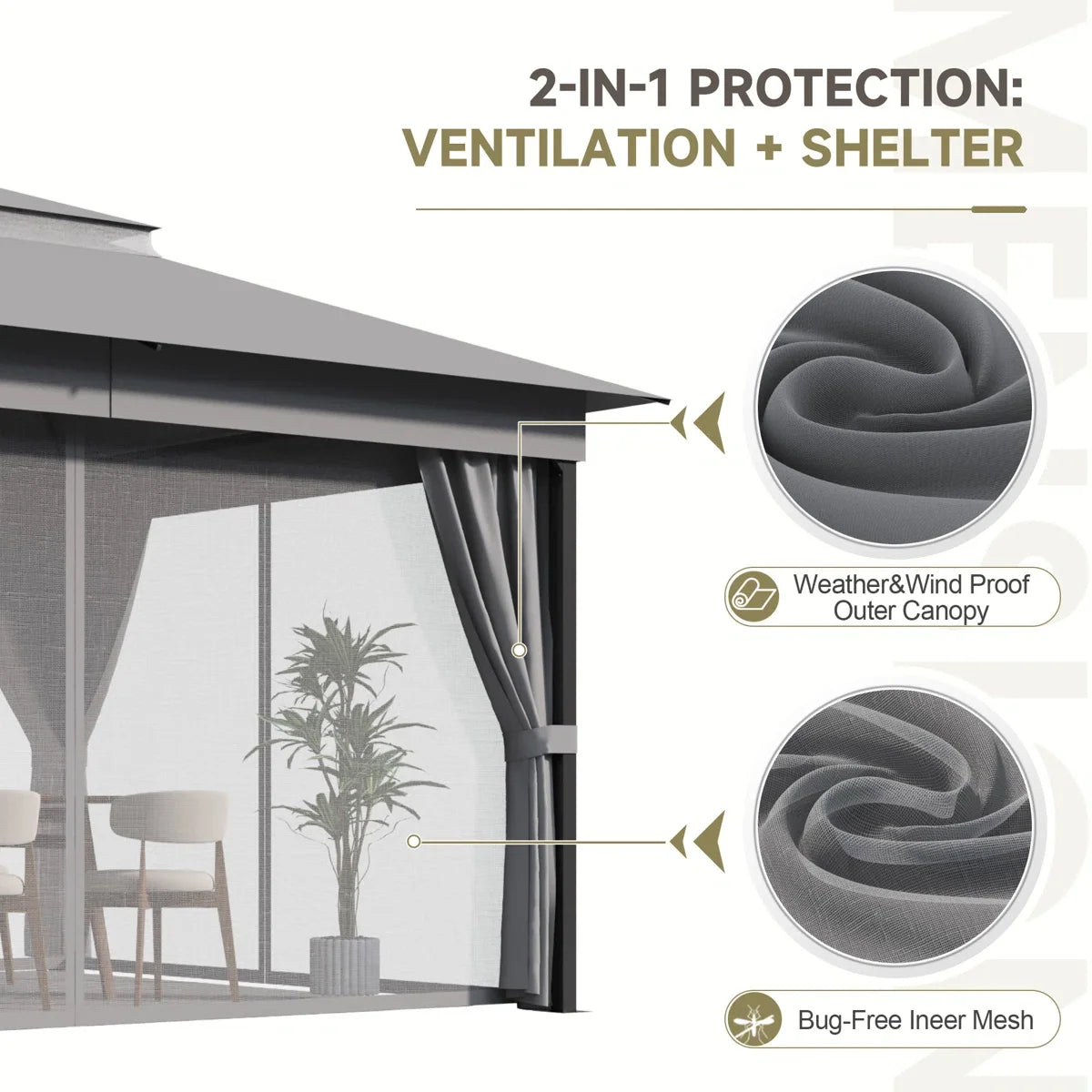 Furmax 13 Ft. W x 10 Ft. D Soft Top Steel Patio Gazebo with 2-Tier Canopy and Zippered Mesh Netting for Outdoor, Patio, Garden, and Backyard Activities