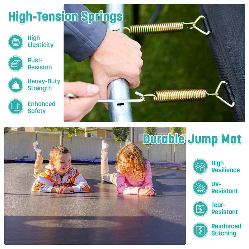 Skywalker Trampolines 15′ x 15′ Square Trampoline with Safety Enclosure Net – Blue Heavy-Duty Outdoor Trampoline for Kids & Adults, Rust-Resistant Steel Frame