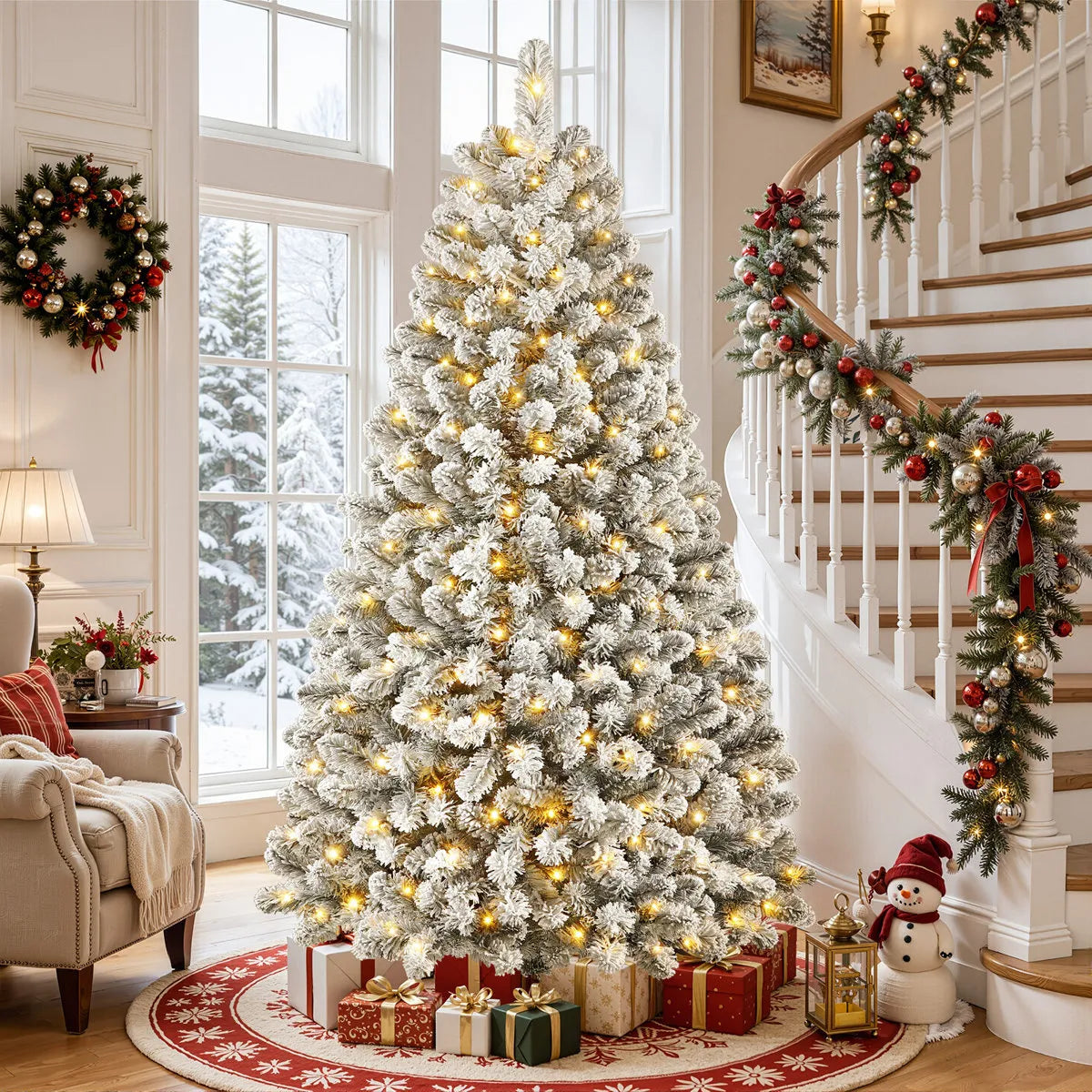 Pre Lit Christmas Tree Snow Flocked with 13 Modes