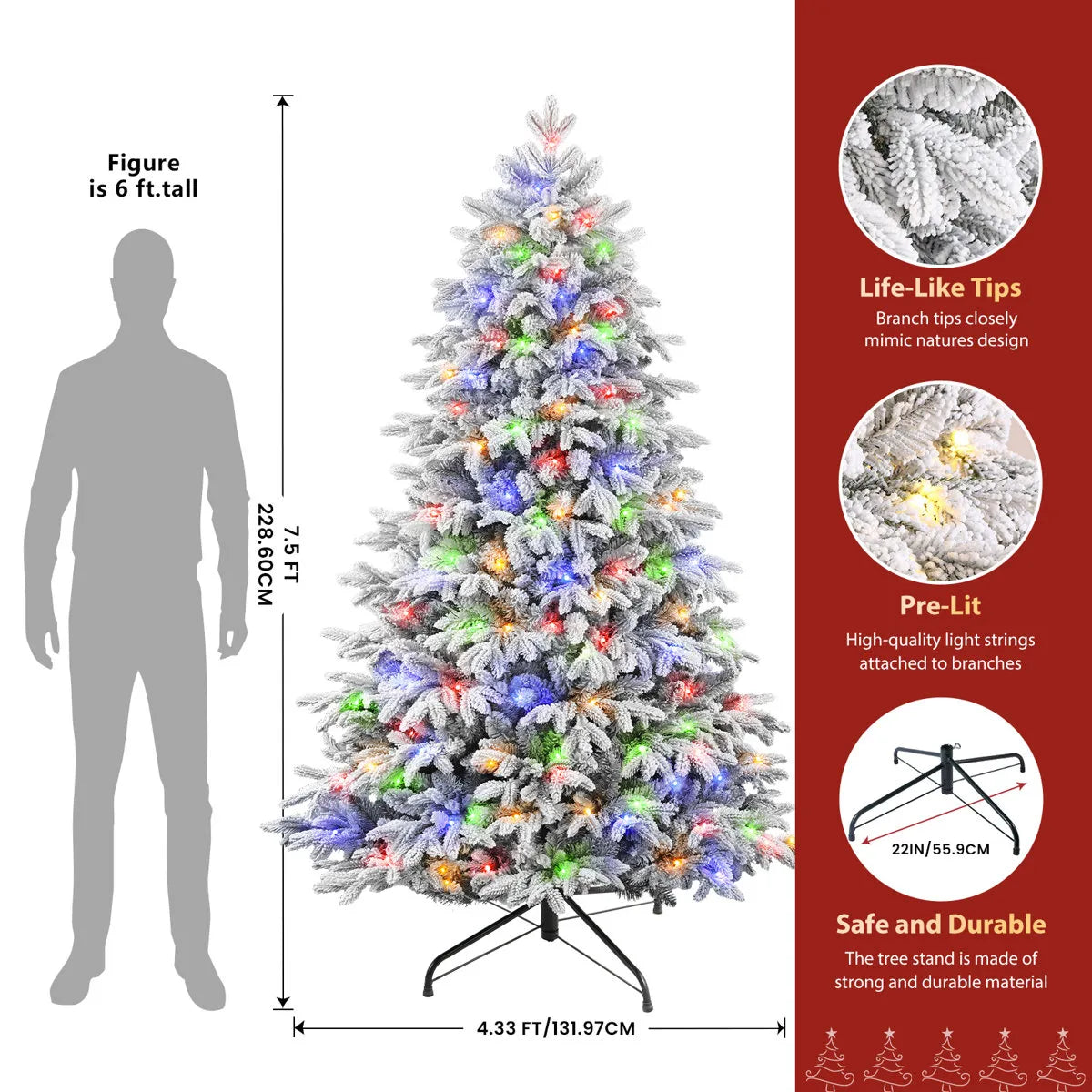 Snow Flocked PE Cedar Artificial Christmas Tree – Size 7.5 H’