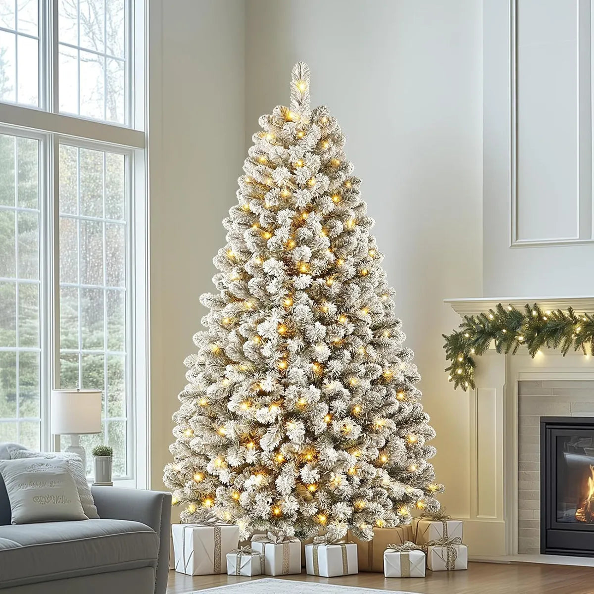 Pre Lit Christmas Tree Snow Flocked with 13 Modes