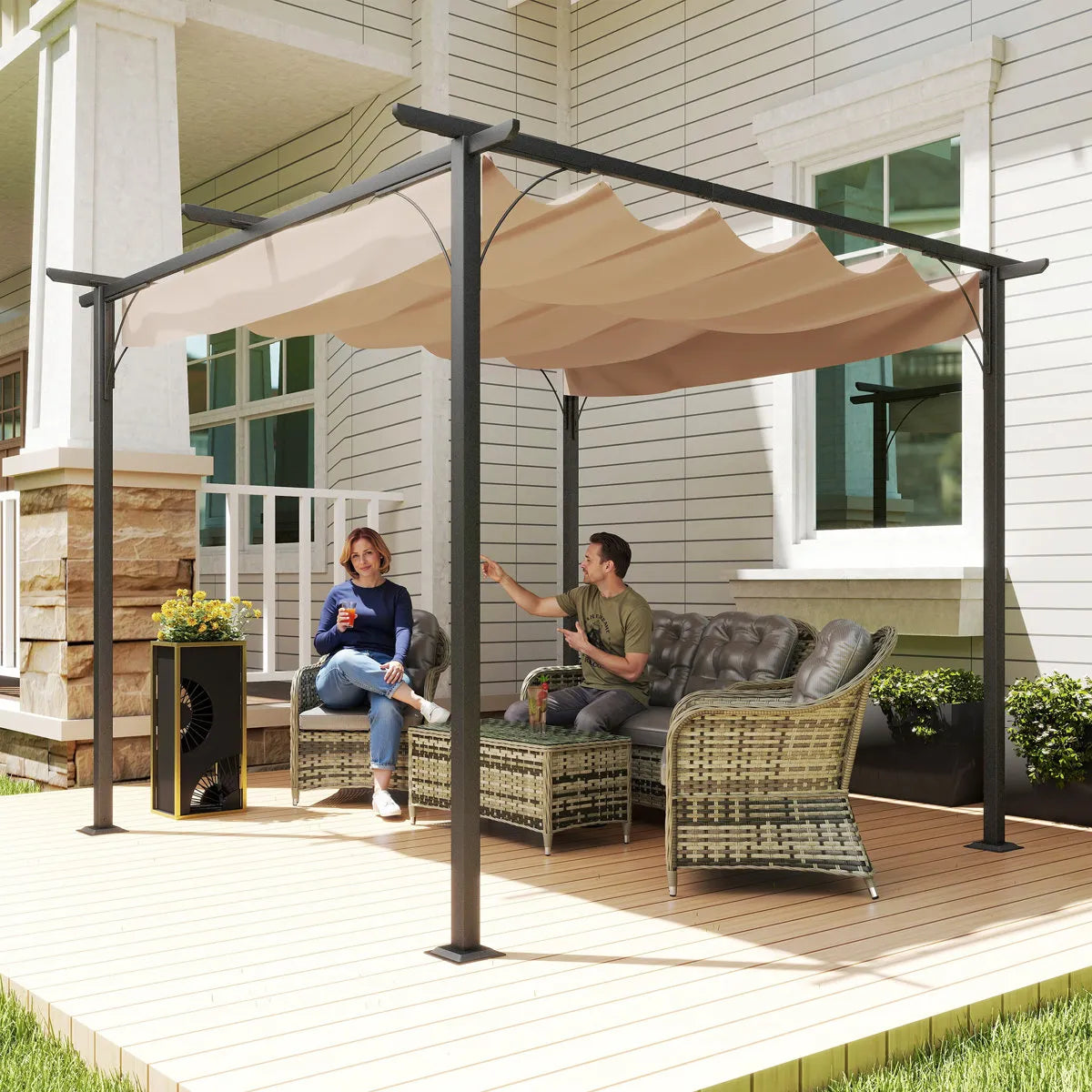 Outsunny 3 x 3(m) Metal Retractable Pergola with Roof