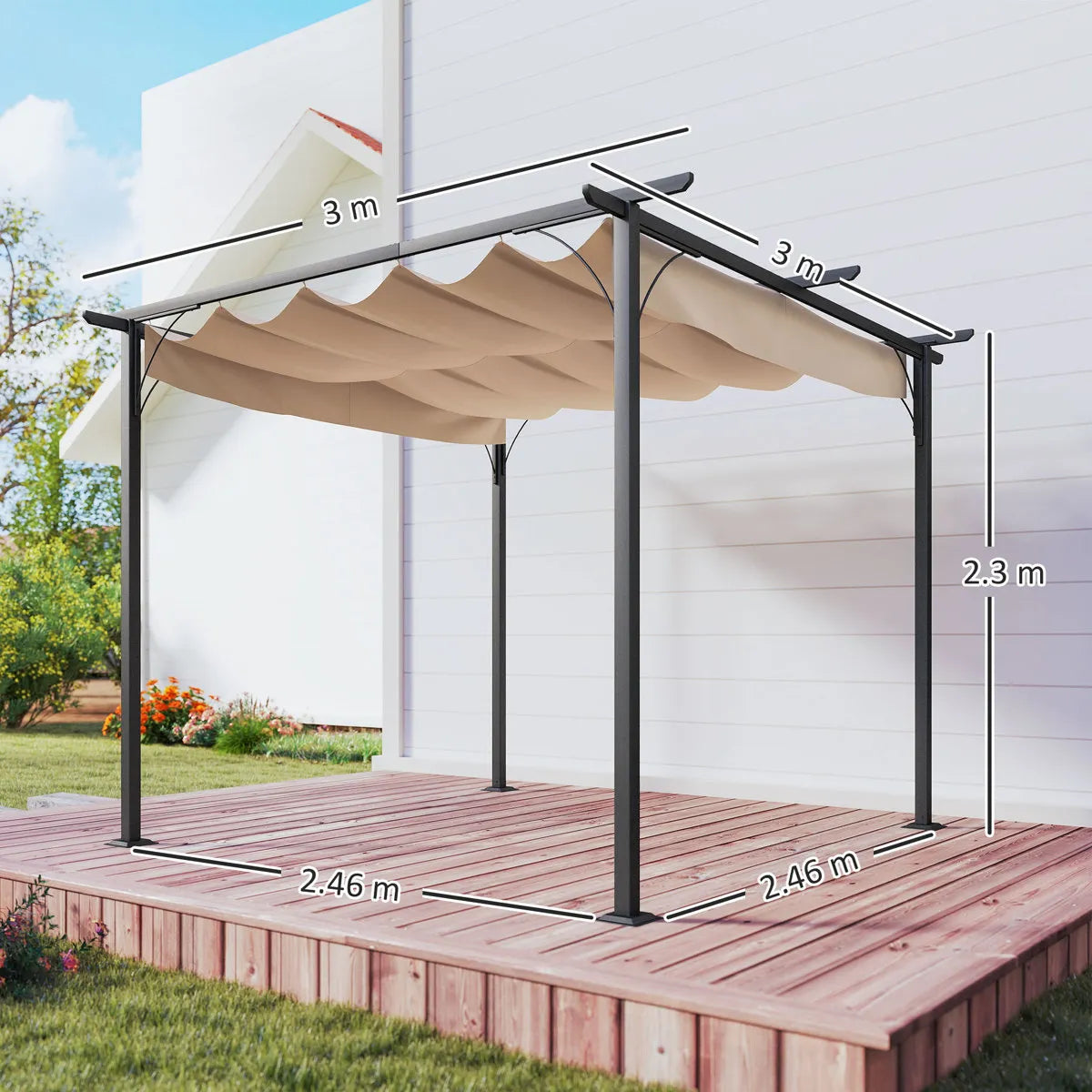 Outsunny 3 x 3(m) Metal Retractable Pergola with Roof
