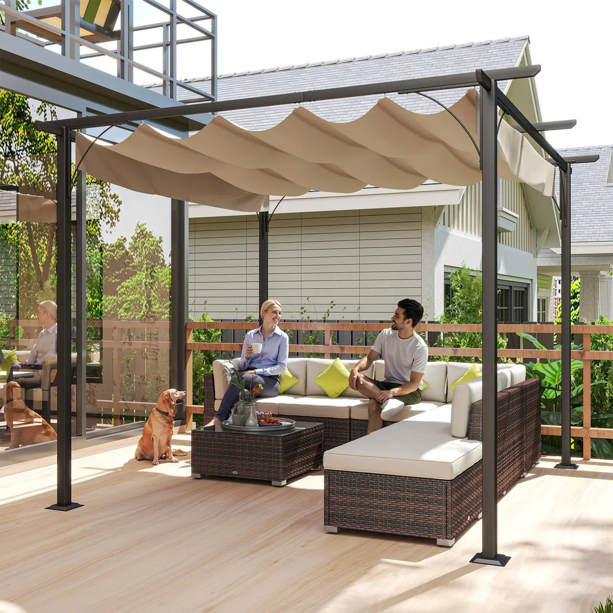Outsunny 3 x 3(m) Metal Retractable Pergola with Roof