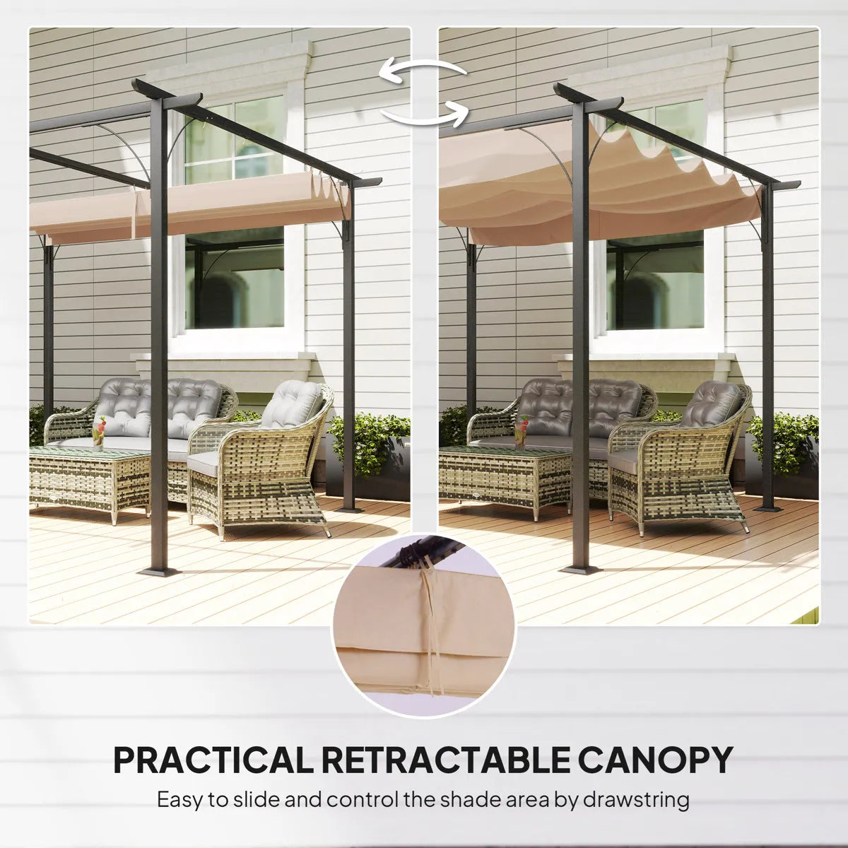 Outsunny 3 x 3(m) Metal Retractable Pergola with Roof