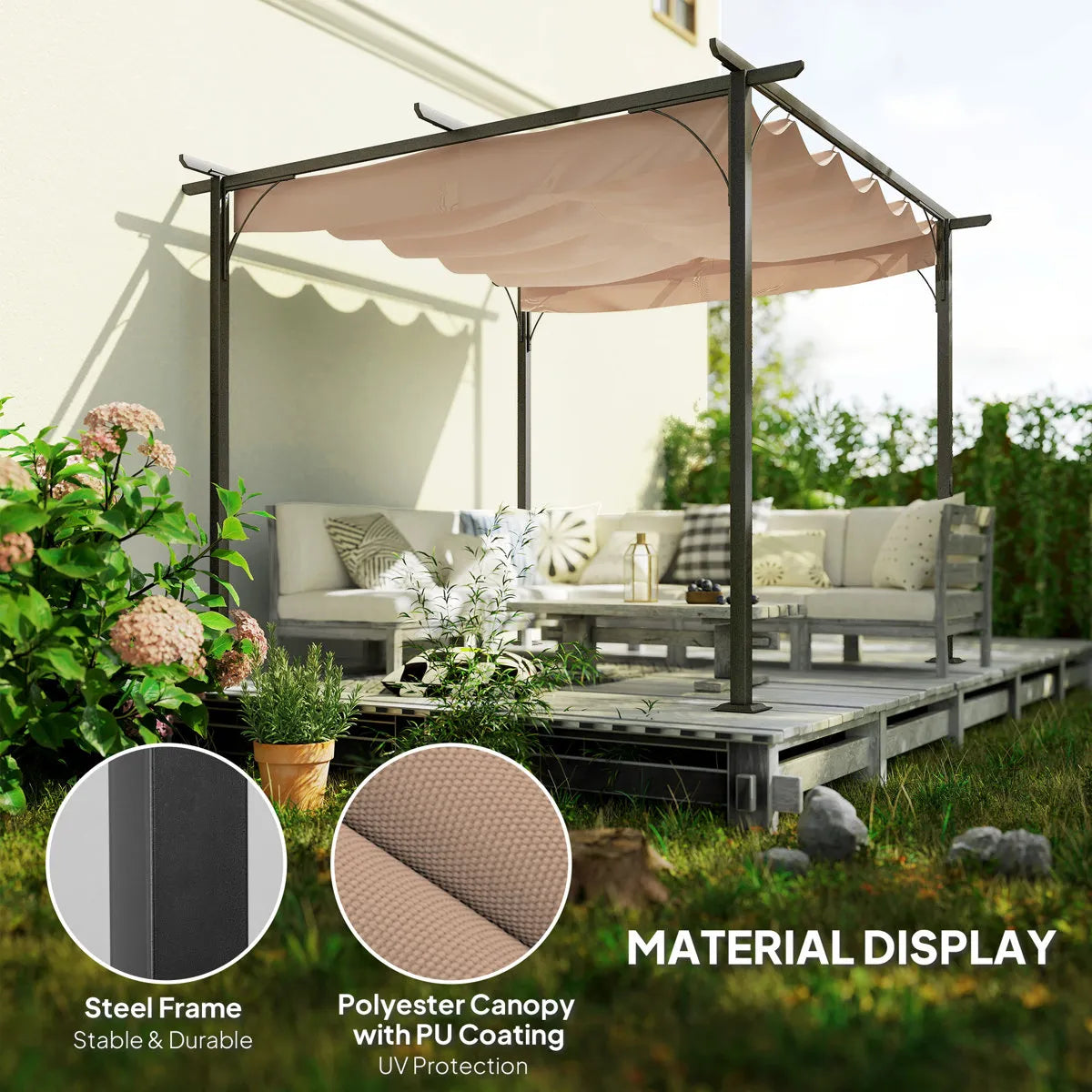 Outsunny 3 x 3(m) Metal Retractable Pergola with Roof