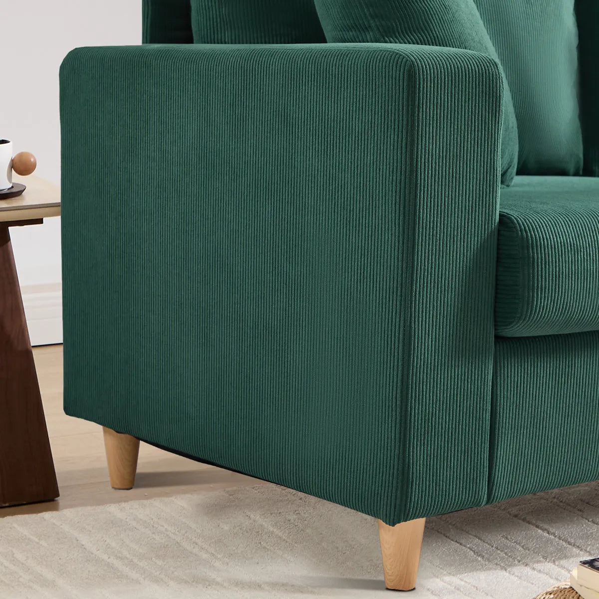 Corduroy Sofa with Square Armrests and 2 Throw Pillows (Set of 2)