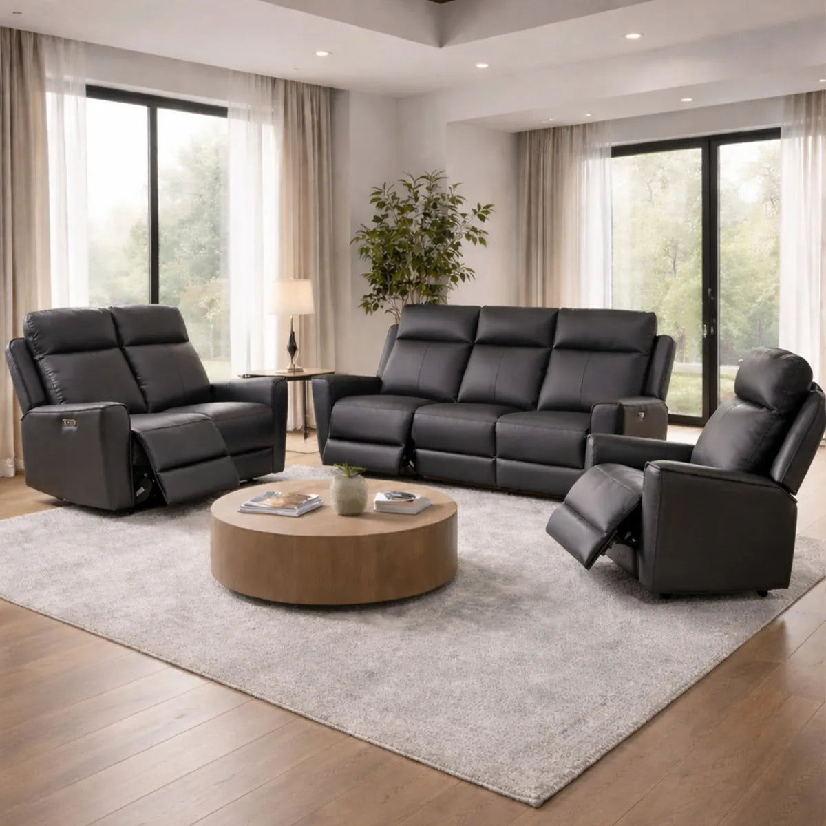 Rivington Real Leather Power Recliner 3 + 2 + 1 Sofa Set