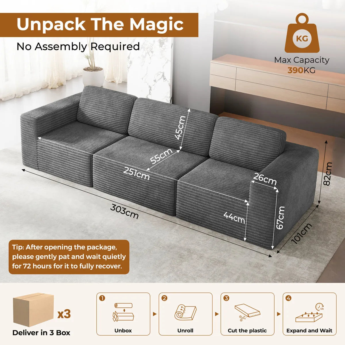 3 Seater Corduroy Sofa
