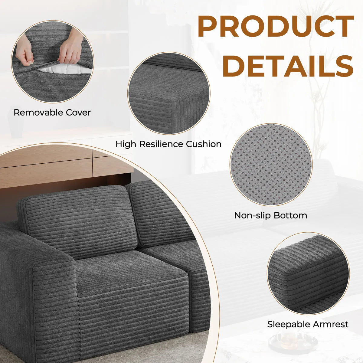 3 Seater Corduroy Sofa