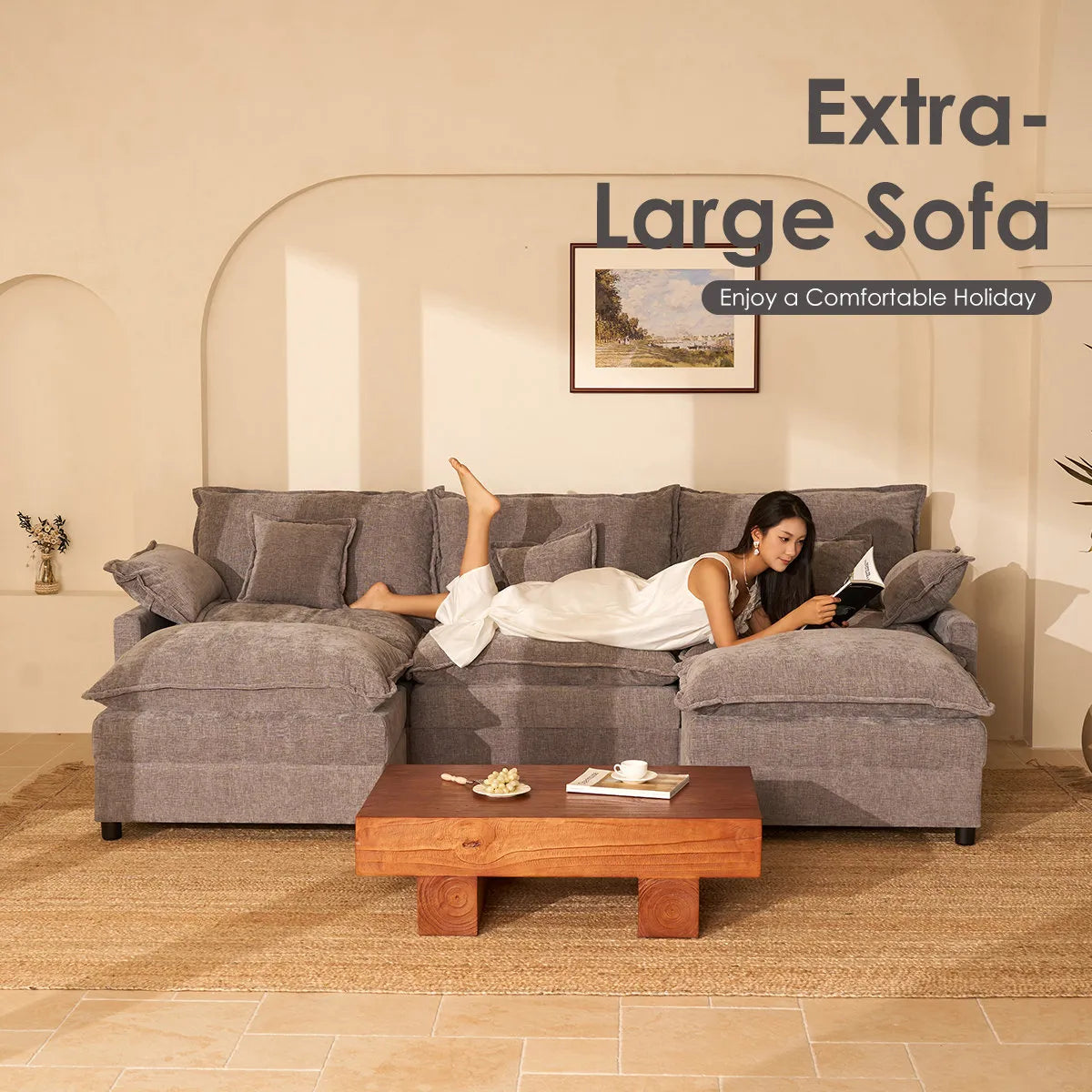 U-Shaped Modular Sectional Sofa, 274cm Cloud Deep Seat Sofa