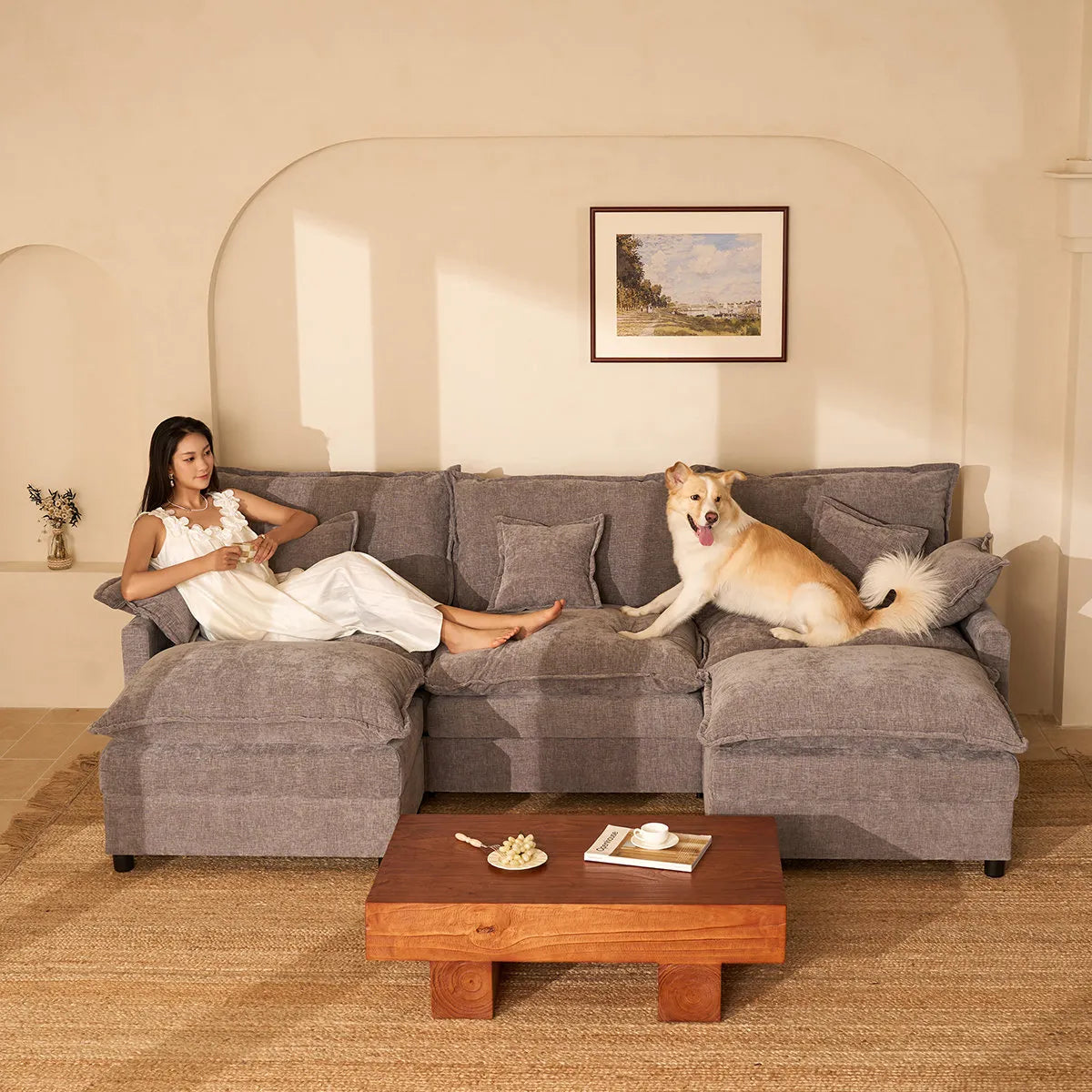 U-Shaped Modular Sectional Sofa, 274cm Cloud Deep Seat Sofa
