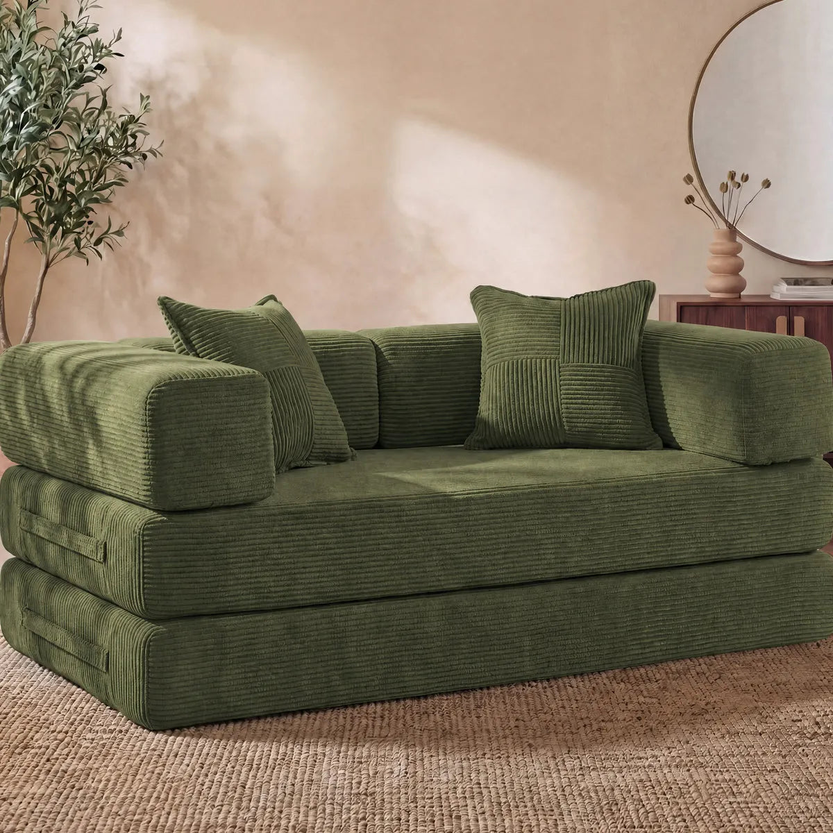 Convertible Sleeper Sofa With Removable Armrests, Corduroy Fabric Sofa Couch