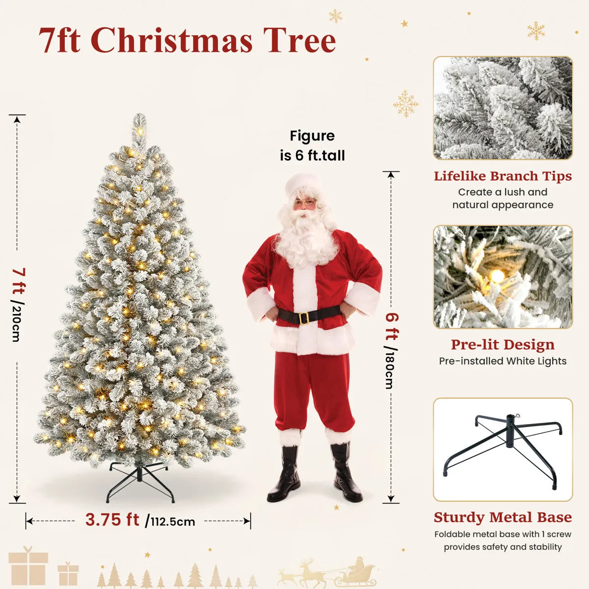 Pre Lit Christmas Tree Snow Flocked with 13 Modes