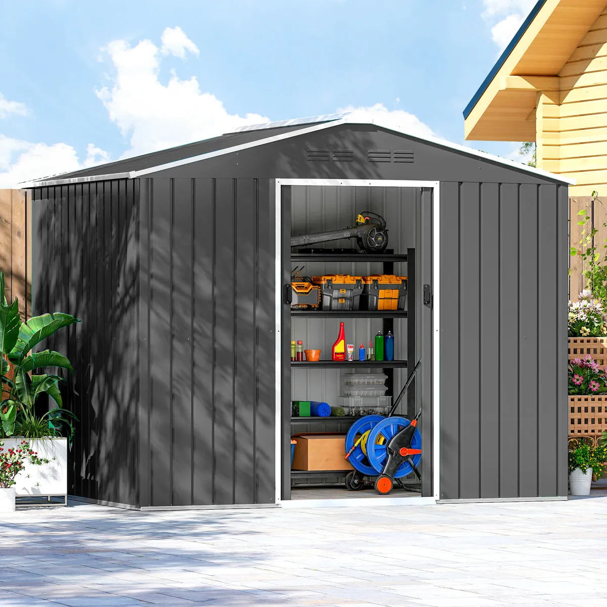Outsunny 7.7 x 5.6ft Metal Garden Shed with Ventilation Slots
