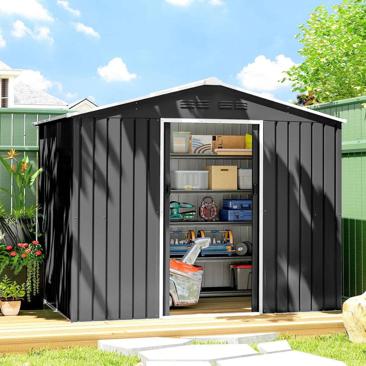 Outsunny 7.7 x 5.6ft Metal Garden Shed with Ventilation Slots