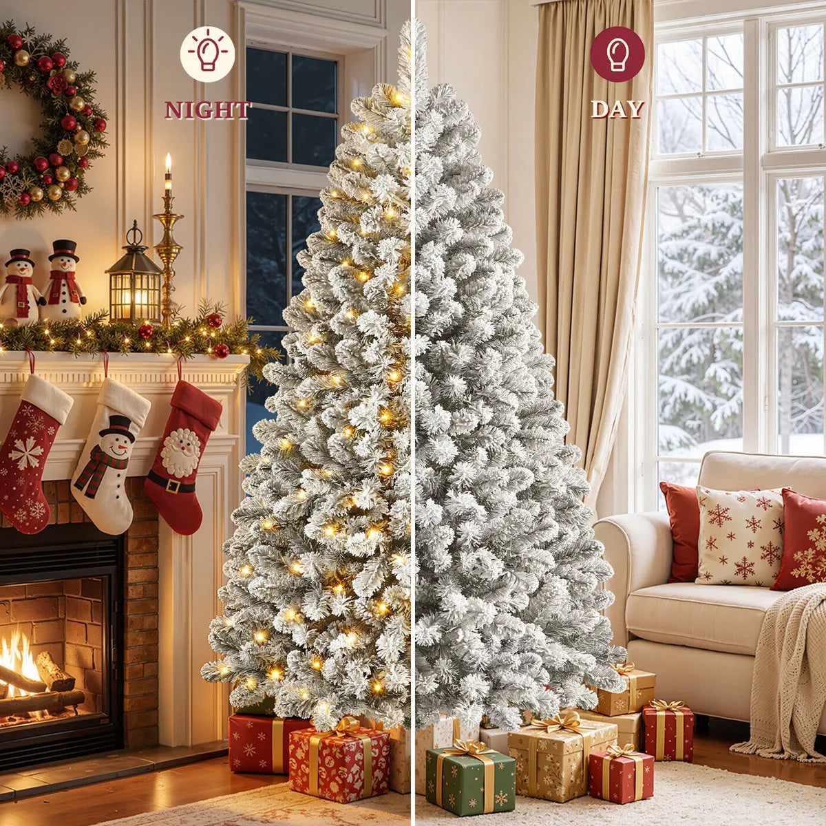 Pre Lit Christmas Tree Snow Flocked with 13 Modes
