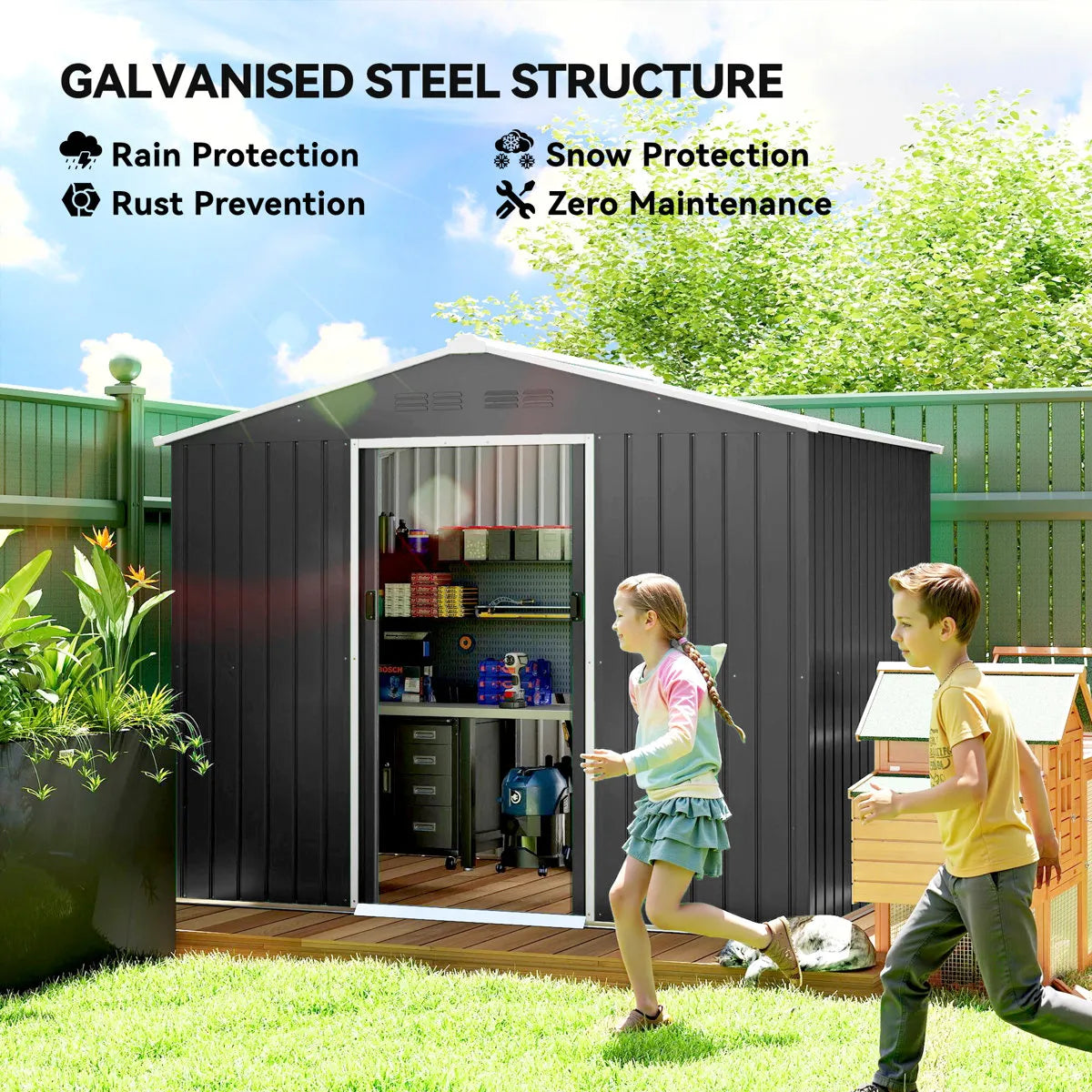 Outsunny 7.7 x 5.6ft Metal Garden Shed with Ventilation Slots