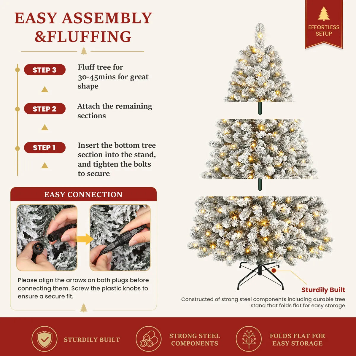 Pre Lit Christmas Tree Snow Flocked with 13 Modes