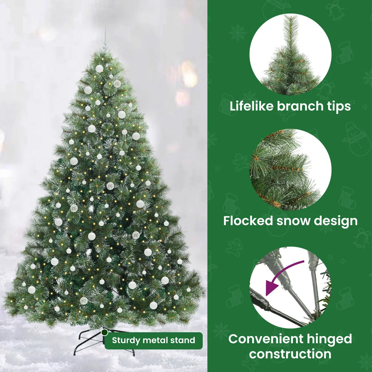 Artificial Christmas Tree with 300 LEDs Green PE, Size 7.87 ft