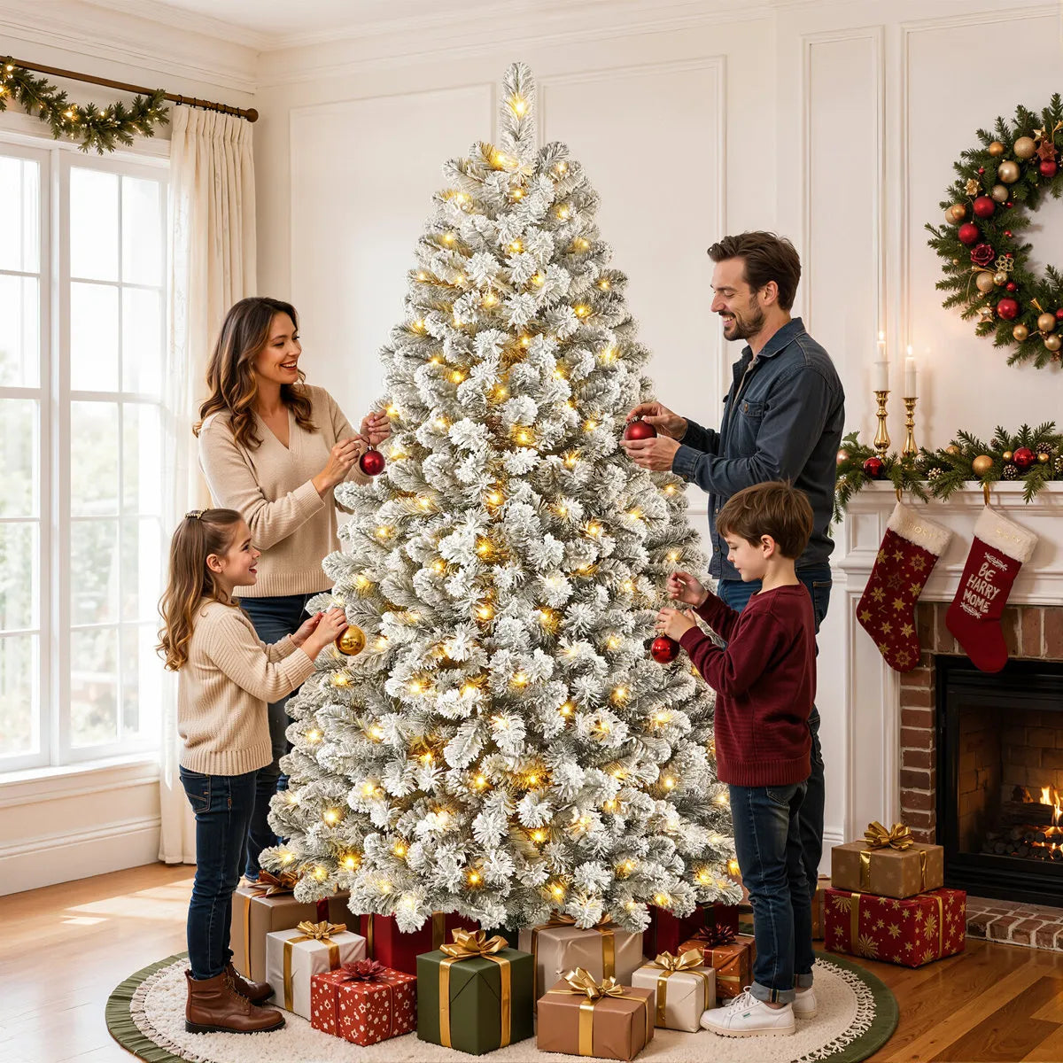 Pre Lit Christmas Tree Snow Flocked with 13 Modes