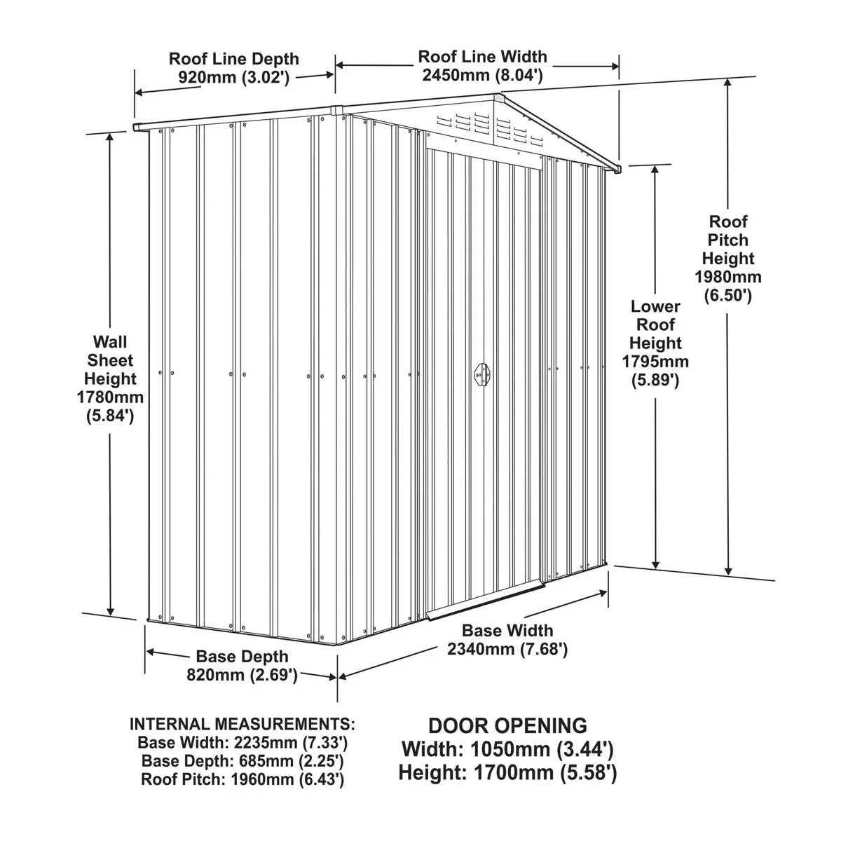Globel 8 X 3 Apex Metal Shed