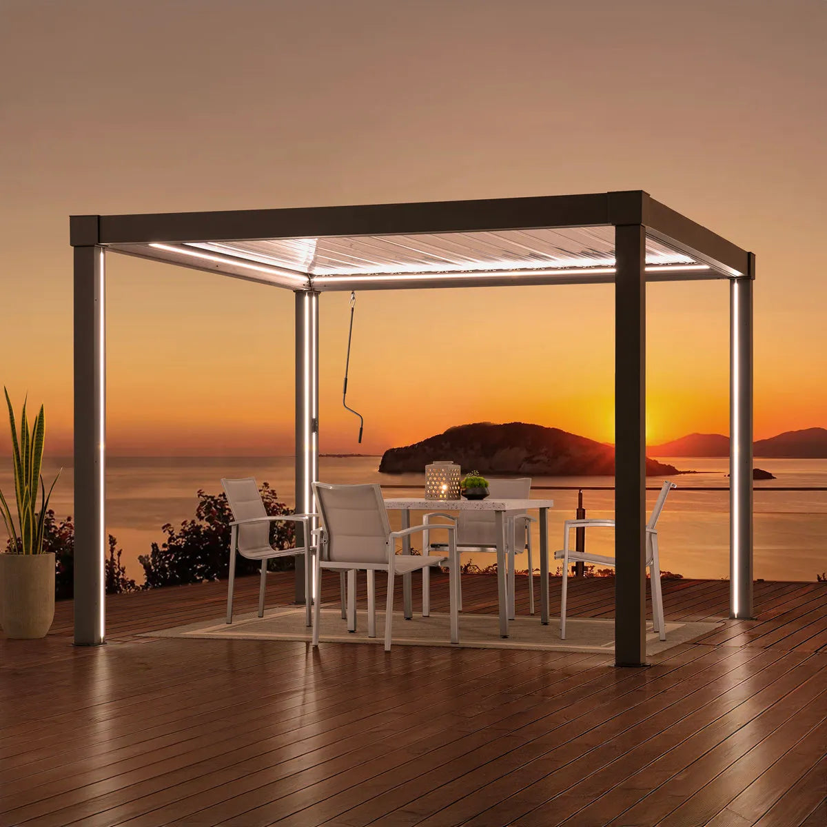 Sunjoy 3m x 3m or 3m x 4m Electric Louvered Pergola with Solar LED Lights
