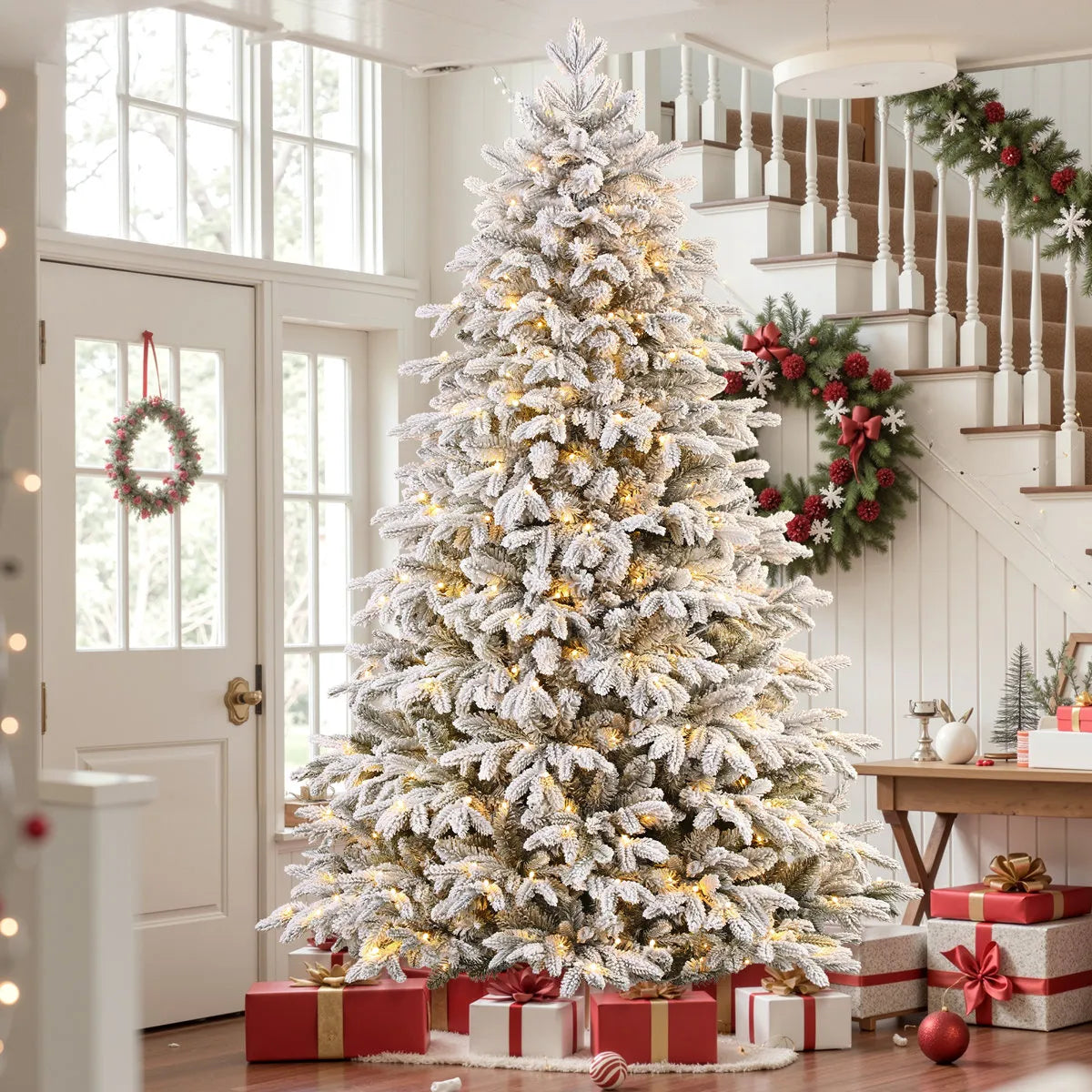 Snow Flocked PE Cedar Artificial Christmas Tree – Size 7.5 H’