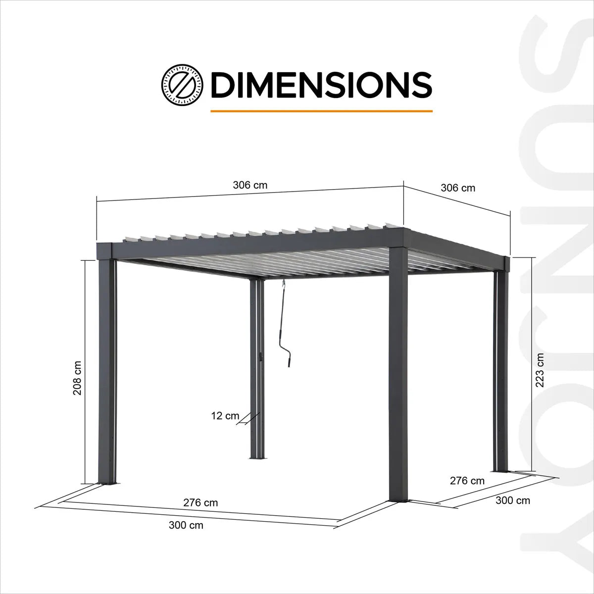 Sunjoy 3m x 3m or 3m x 4m Electric Louvered Pergola with Solar LED Lights