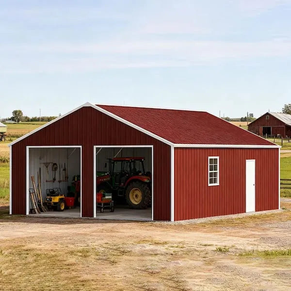Noble House Tavish Outdoor 23 ft. W x 22 ft. D Reddish Brown Metal Garage Storage Shed with Dual Frame Doors