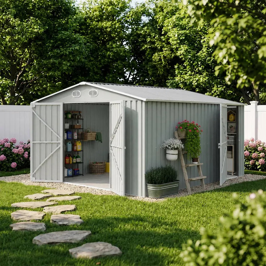 Mondawe 10-ft x 12-ft 3 Lockable Doors Metal Storage Sheds