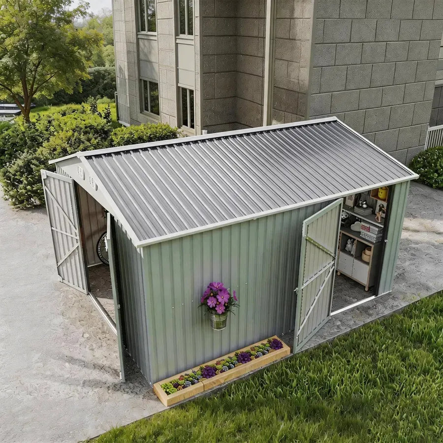 Mondawe 10-ft x 12-ft 3 Lockable Doors Metal Storage Sheds