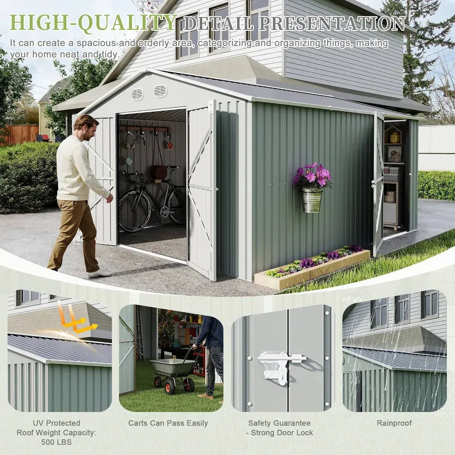 Mondawe 10-ft x 12-ft 3 Lockable Doors Metal Storage Sheds