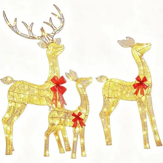 Premier Decorations Set of 3 Lit Gold Glitter Fabric Reindeer Family