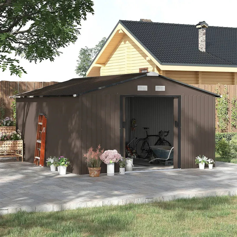 Outsunny 11′ x 13′ Storage Shed Garden Tool House w/ Vents Doors