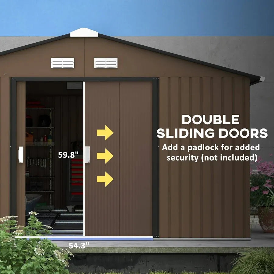 Outsunny 11′ x 13′ Storage Shed Garden Tool House w/ Vents Doors