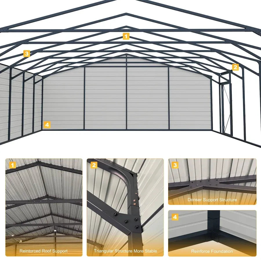 25 x 33ft Heavy Duty Metal Garage Shed Large Galvanized Steel Storage Building with Side Entry Door