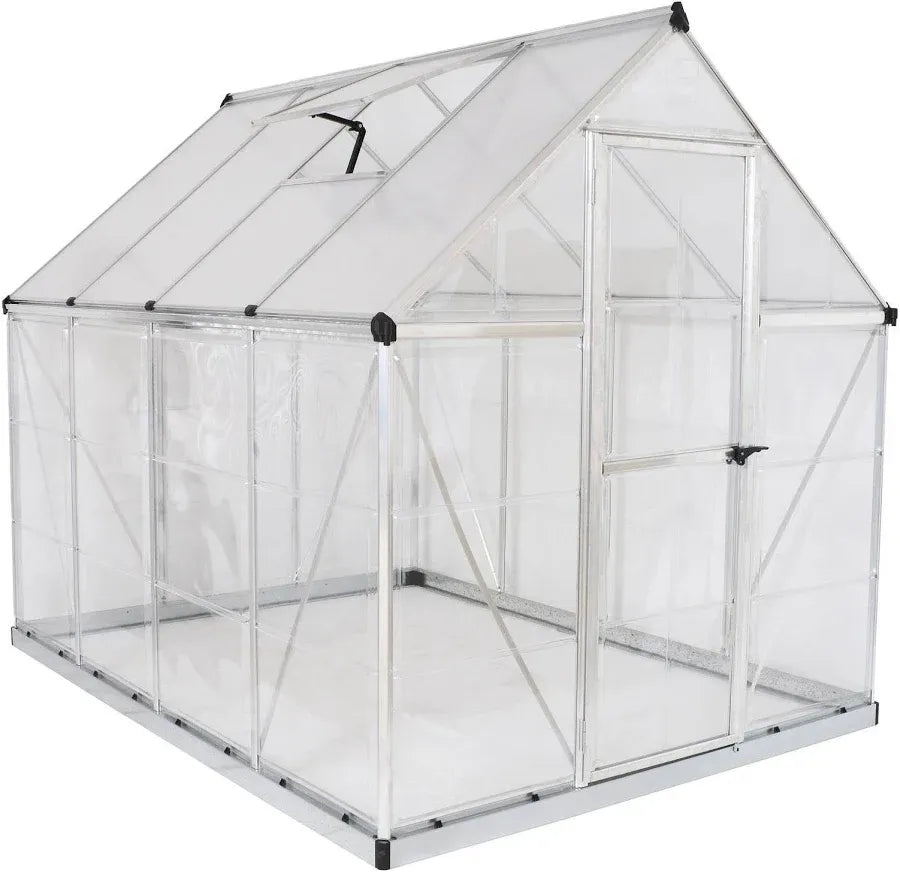 Hybrid 6′ x 8′ Greenhouse – Silver Aluminium Frame & Hybrid Polycarbonate Panels