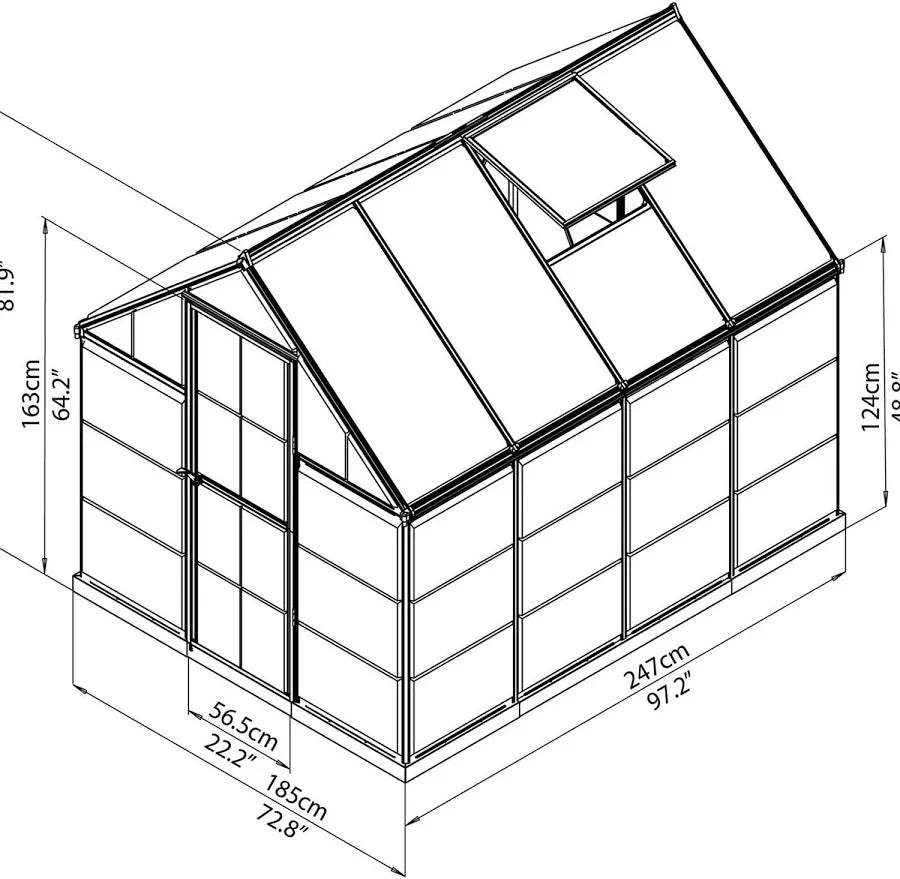 Hybrid 6′ x 8′ Greenhouse – Silver Aluminium Frame & Hybrid Polycarbonate Panels