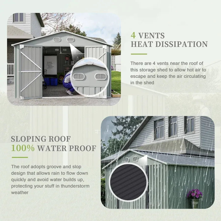 Mondawe 10-ft x 12-ft 3 Lockable Doors Metal Storage Sheds