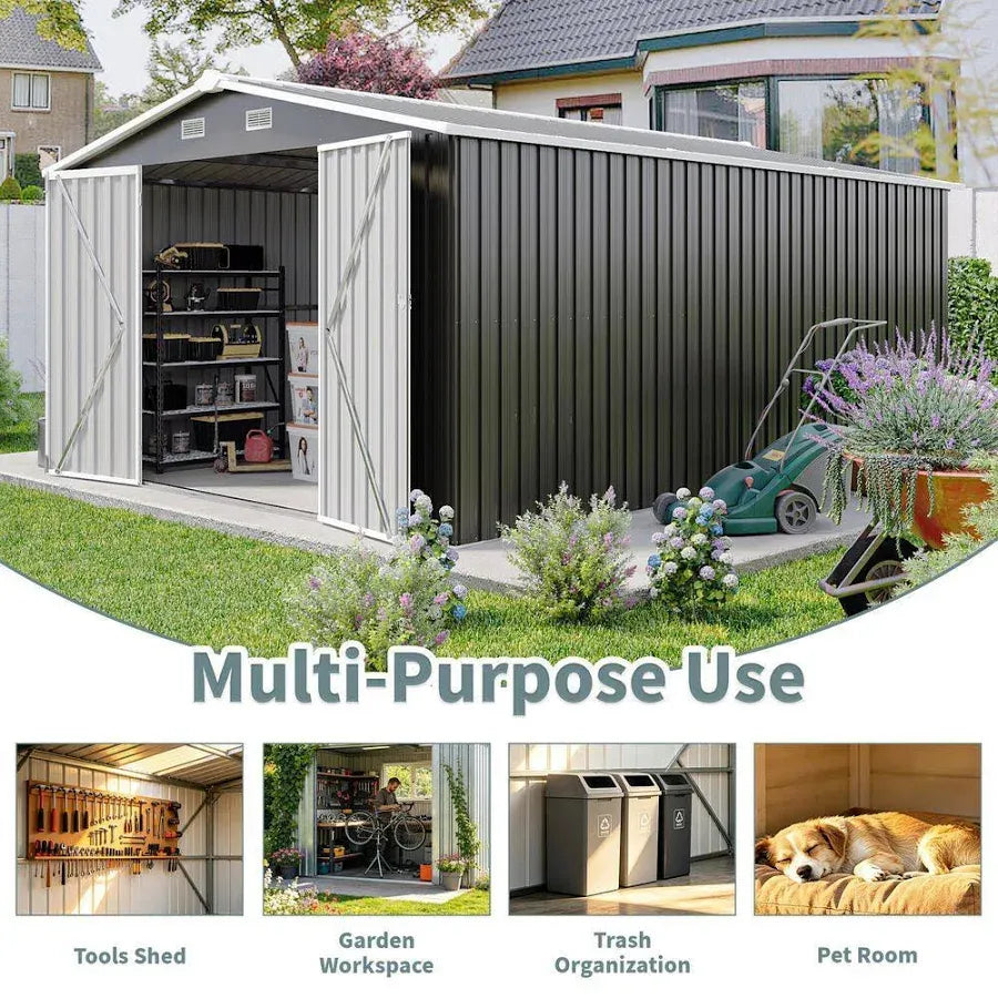 Mondawe 10-ft x 12-ft 3 Lockable Doors Metal Storage Sheds