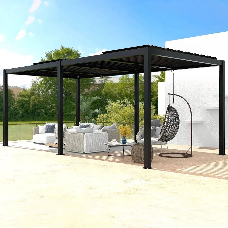 10x19ft Pergola with Aluminum Frame Adjustable Louvered Roof for Deck