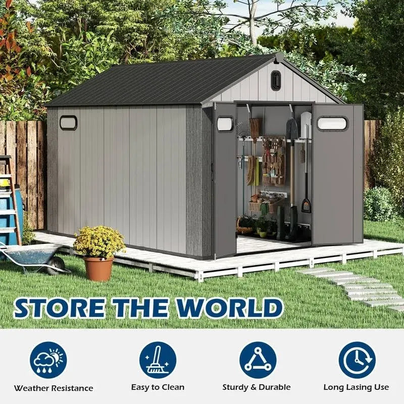 Outdoor Resin Storage Shed Waterproof Plastic Garden Shed with Lockable Door