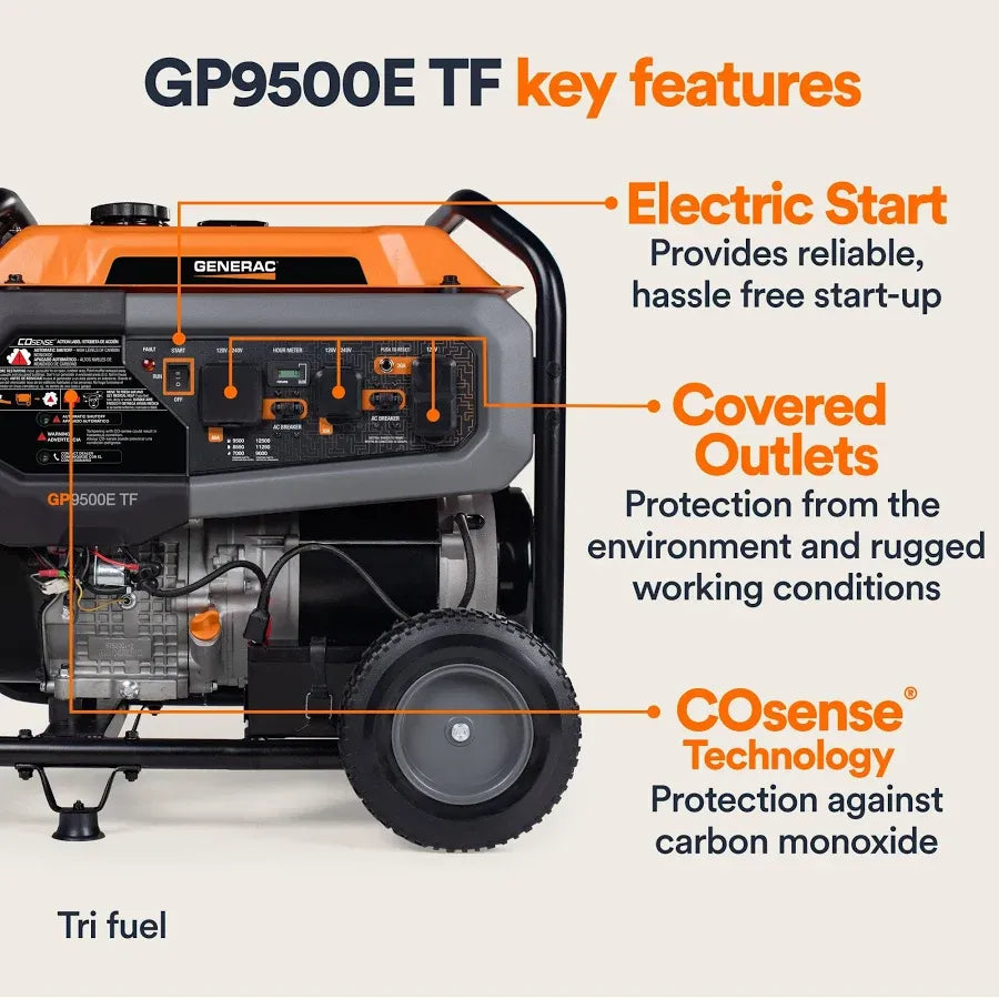 Generac GP9500E Tri Fuel Portable Generator 8063