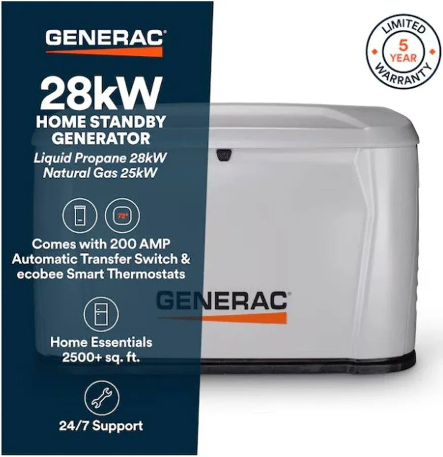 Generac 28kW Home Standby Generator with 200 Amp Transfer Switch